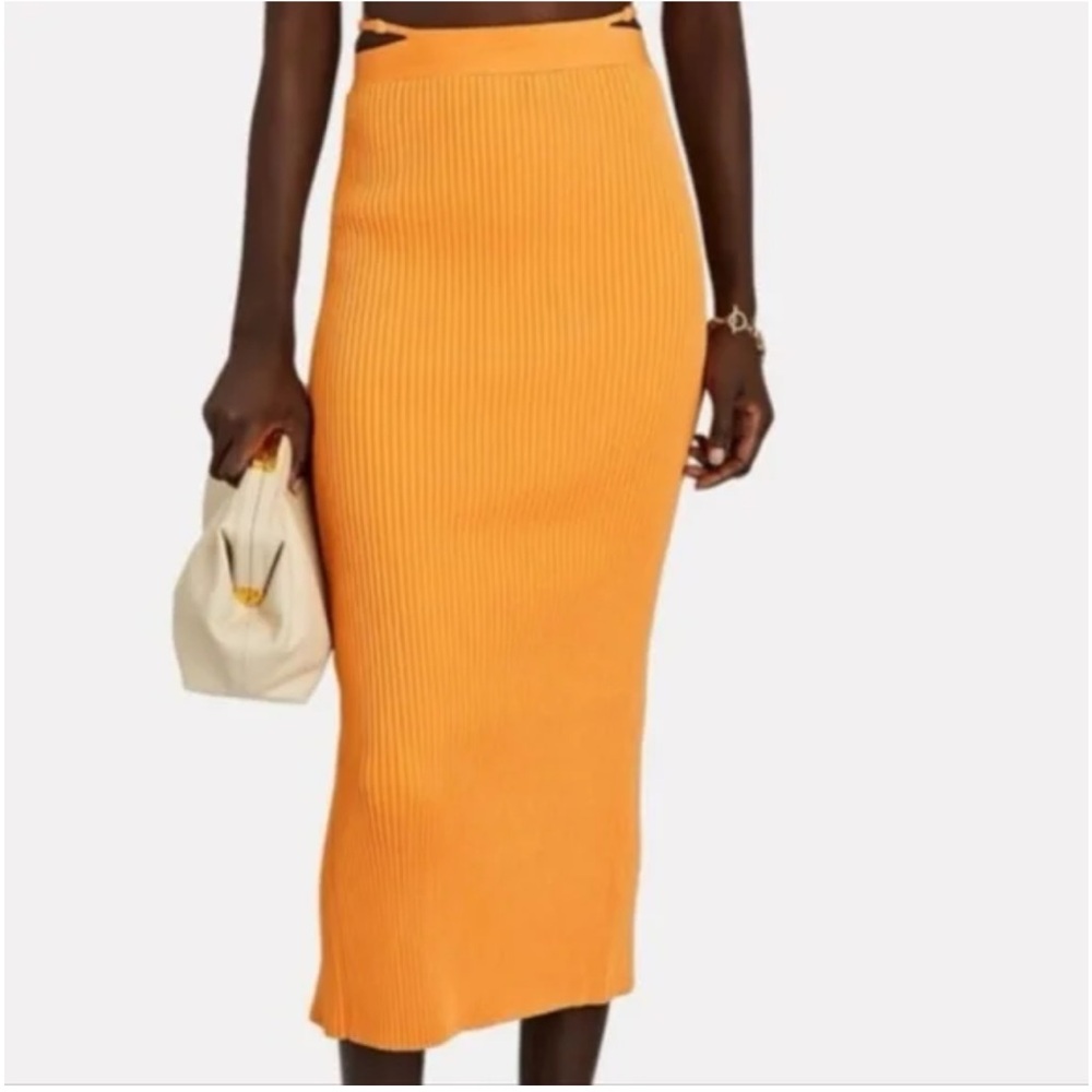 JONATHAN SIMKHAI Orange Ribbed Knit Midi Skirt w/ Adjustable Side Straps Size M